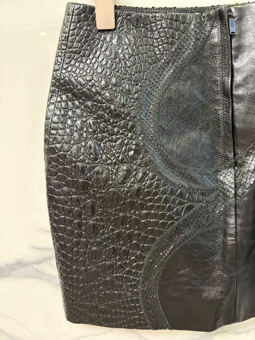 Saint Laurent Black crocodile‑pattern Leather Skirt