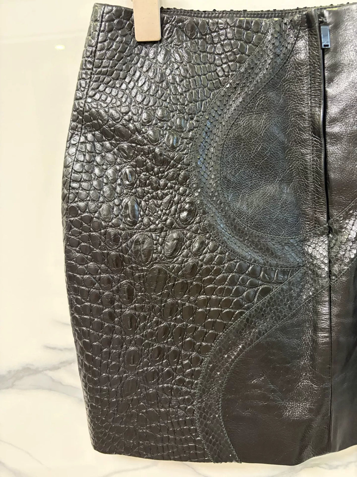 Saint Laurent Black crocodile‑pattern Leather Skirt