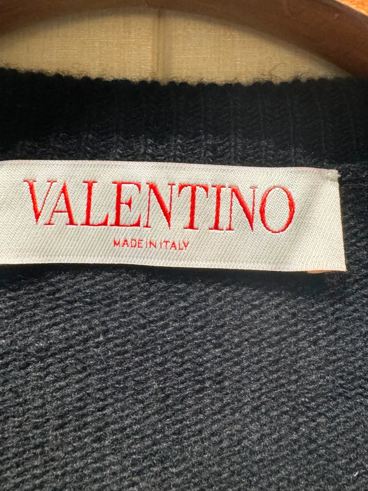 Valentino Black Crew Neck White Floral Sleeve Knit Sweater