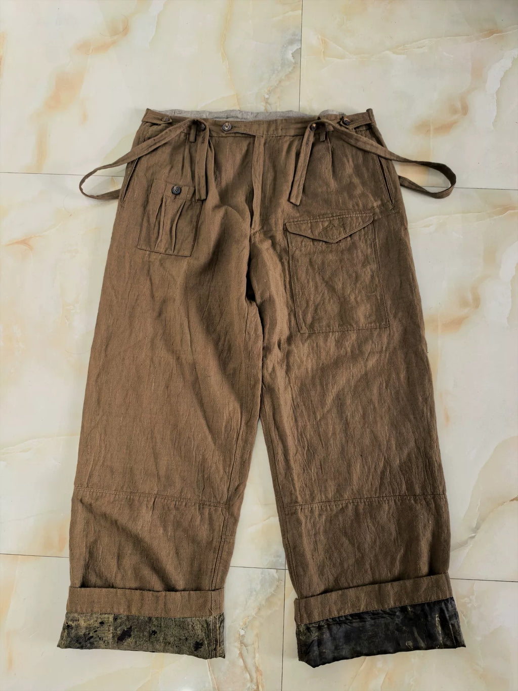 ziggy chen 21aw Bamboo Shadow Flap Hybrid Wool Gold Thread Subtle Pattern Overalls Long Pants
