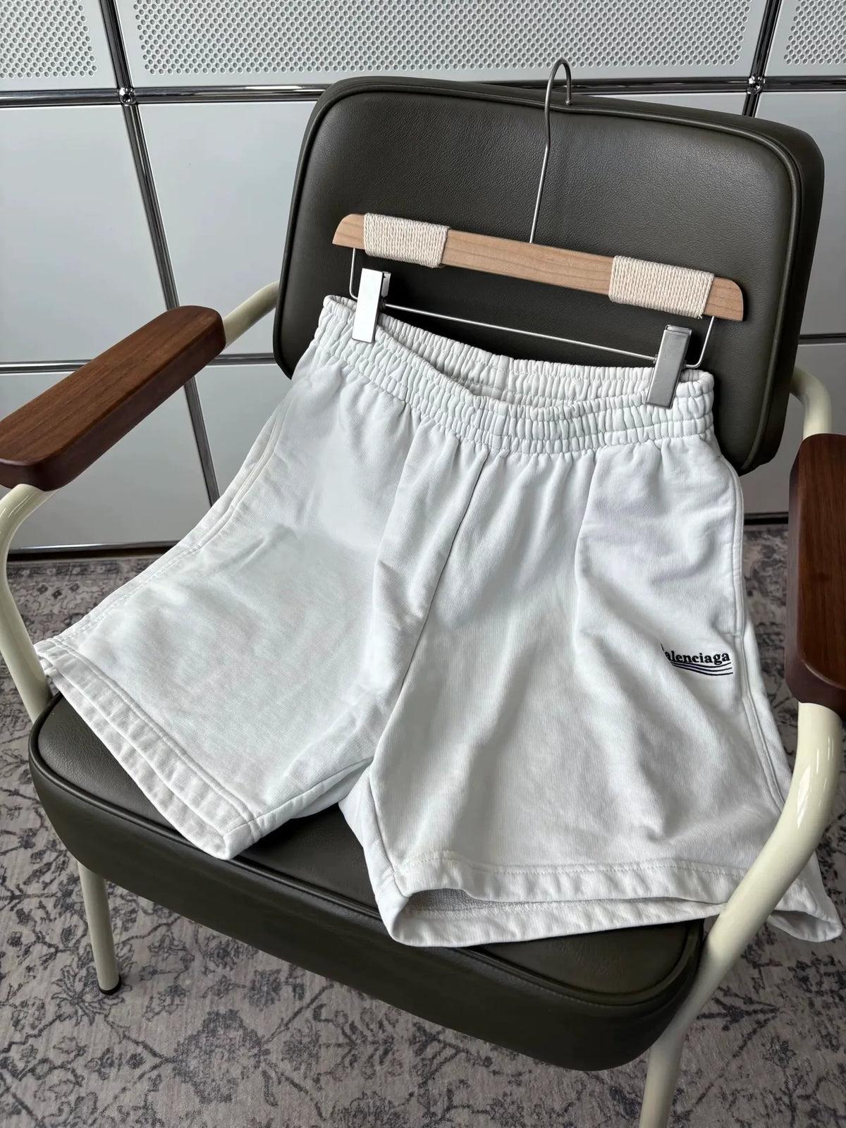 Balenciaga Off-White Cola Embroidered Cotton Shorts