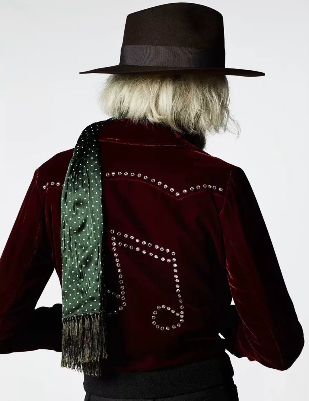 Saint Laurent AW16 Rhinestone Note Velvet Top