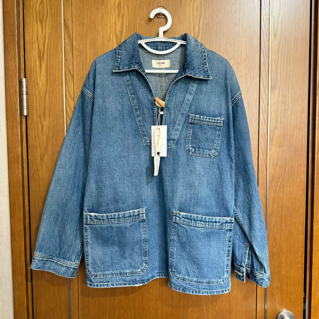 Celine Horn Button Denim Pullover Sweater