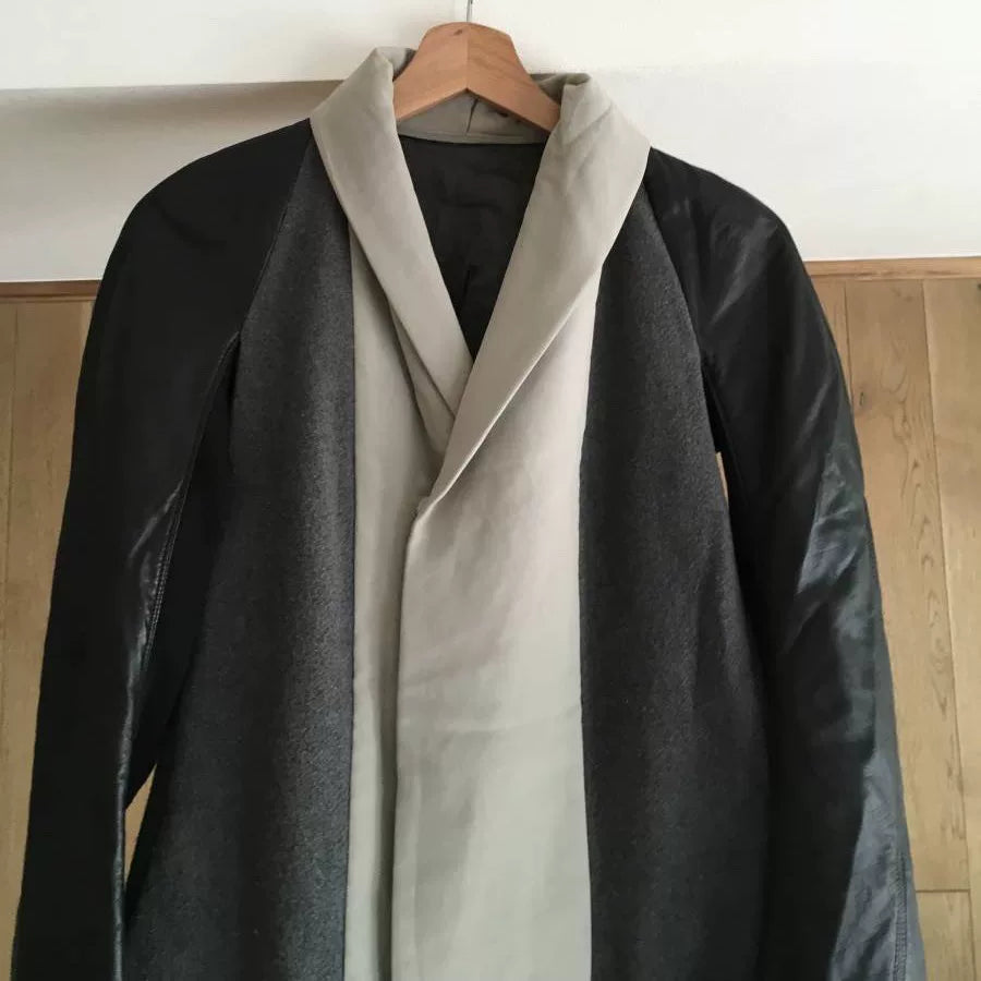 Rick Owens 09FW Runway Beige Black Cut Wool Coat