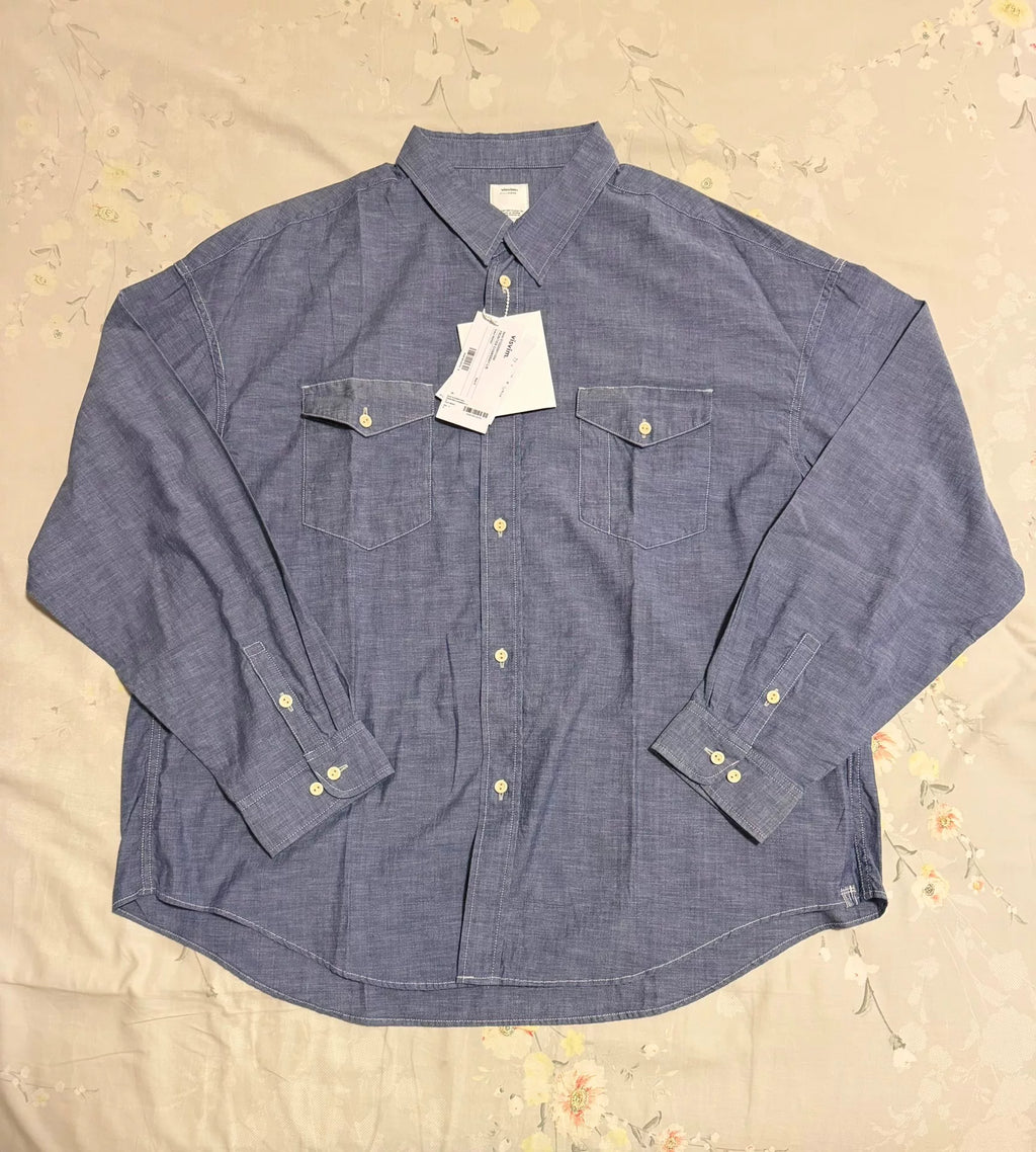 visvim SS22 Indigo Cotton Silk Washed Workwear Shirt