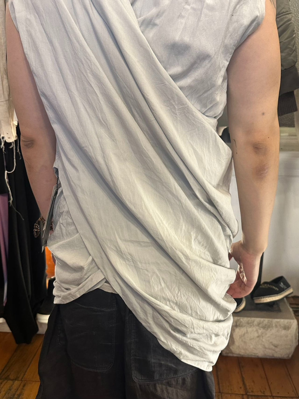 Julius FW12 Plaster White Double-Layer Crossover Wrap Top