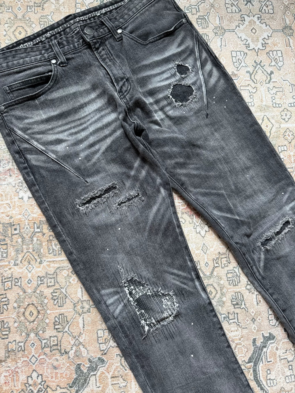 NUMBER NINE Distressed Patch Note Jeans