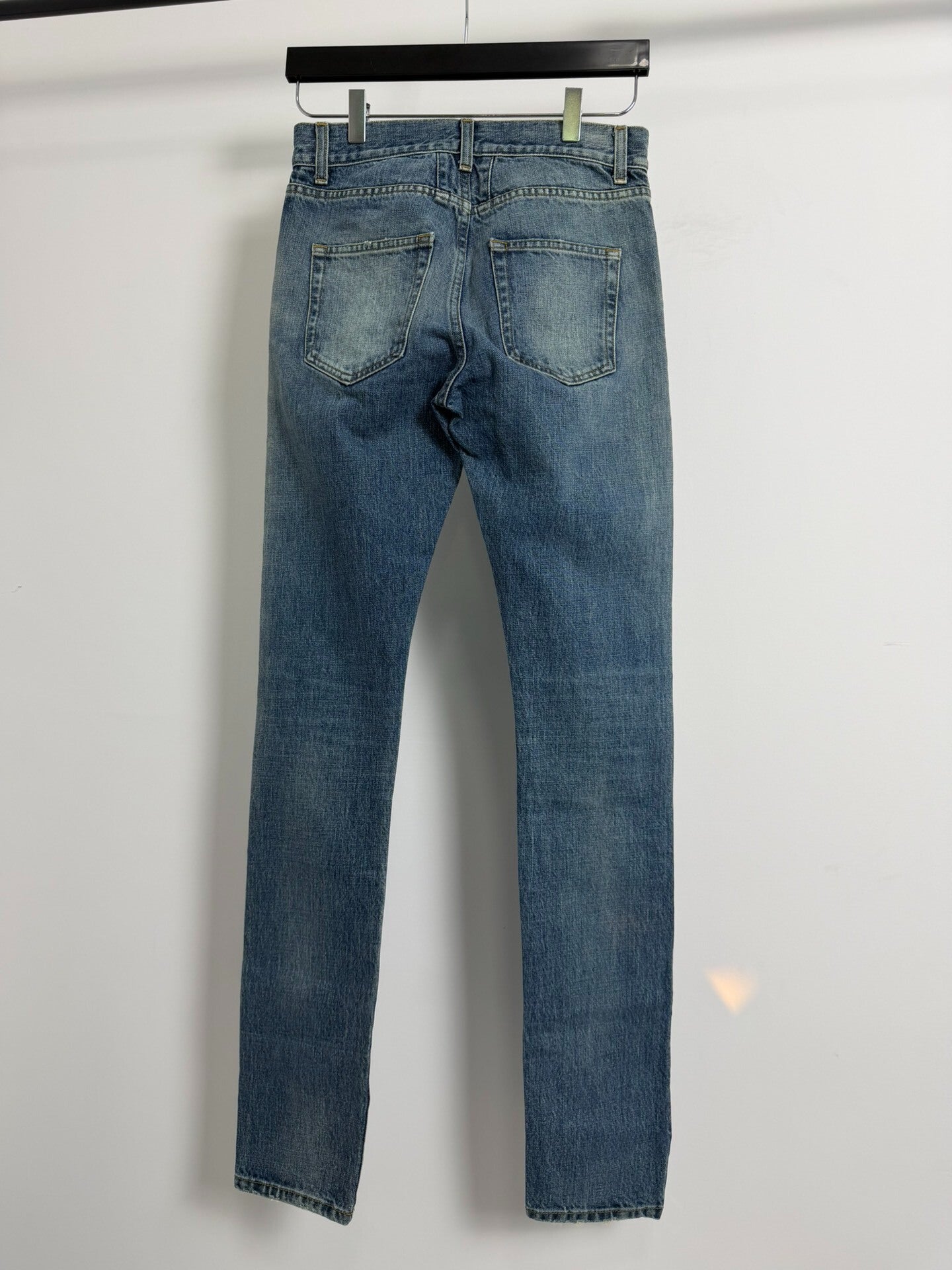 Saint Laurent Paris SLP 16FW Destroyed Knee Cutout Ombre Men's Blue Jeans