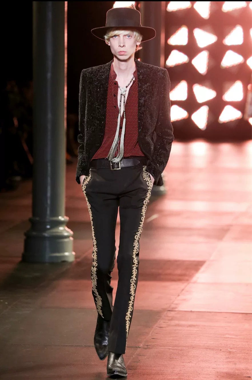 Saint Laurent 15SS Silk Black Red Polka Dot Shirt