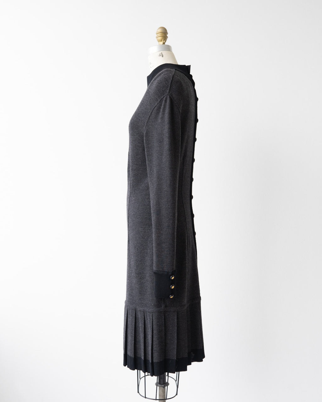 Chanel 1990s Black Gold Button Wool Knit Dress
