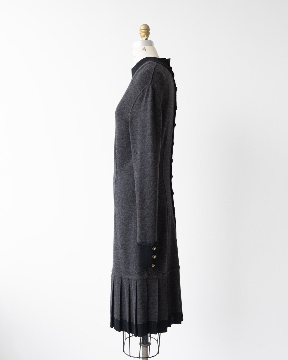 Chanel 1990s Black Gold Button Wool Knit Dress