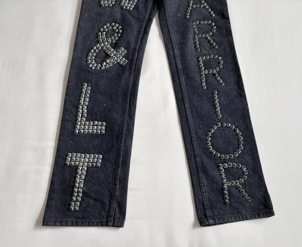 Walter van Beirendonck rivet patchwork jeans W&LT vintage runway piece rivet and spike patchwork jeans
