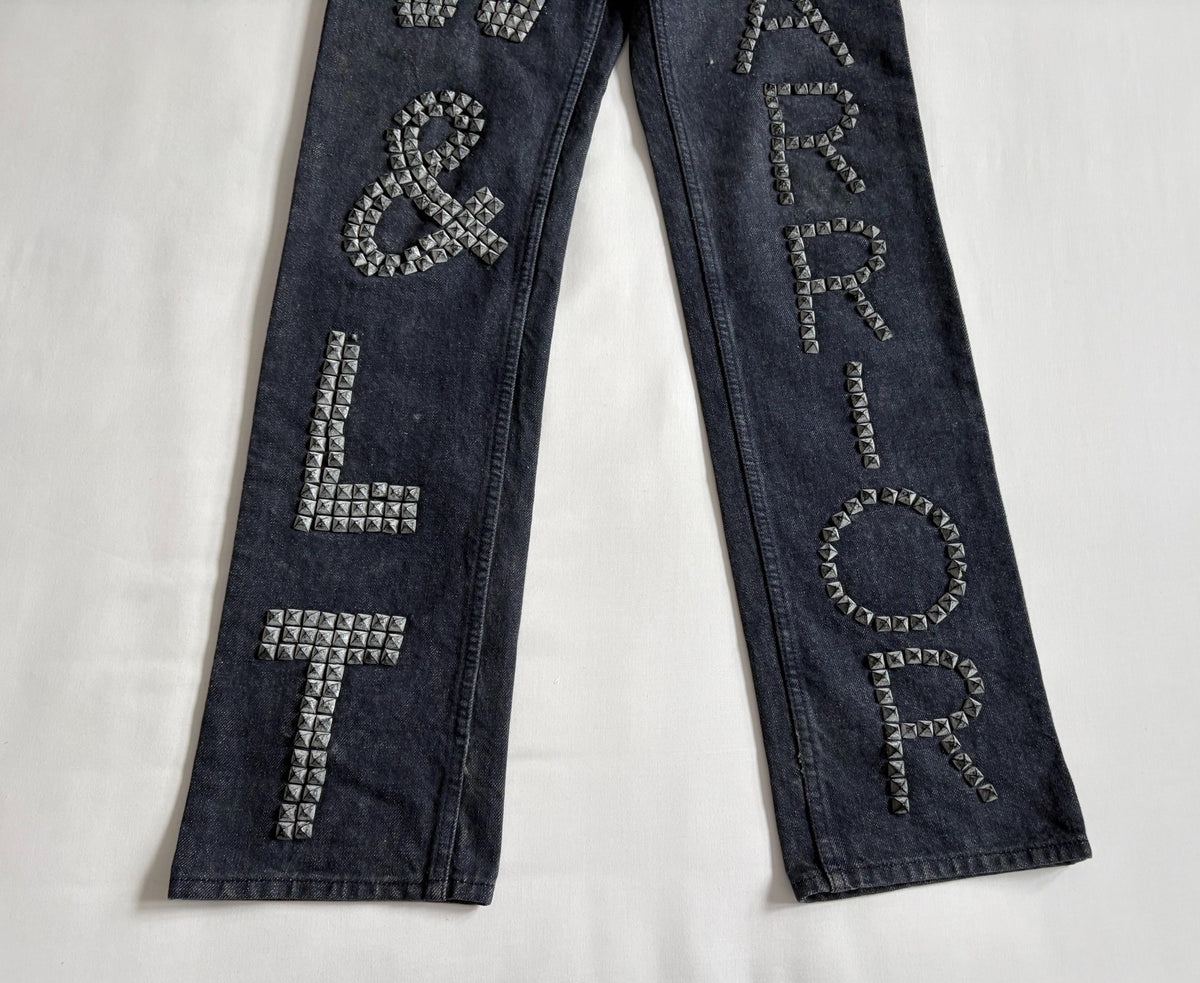 Walter van Beirendonck rivet patchwork jeans W&LT vintage runway piece rivet and spike patchwork jeans