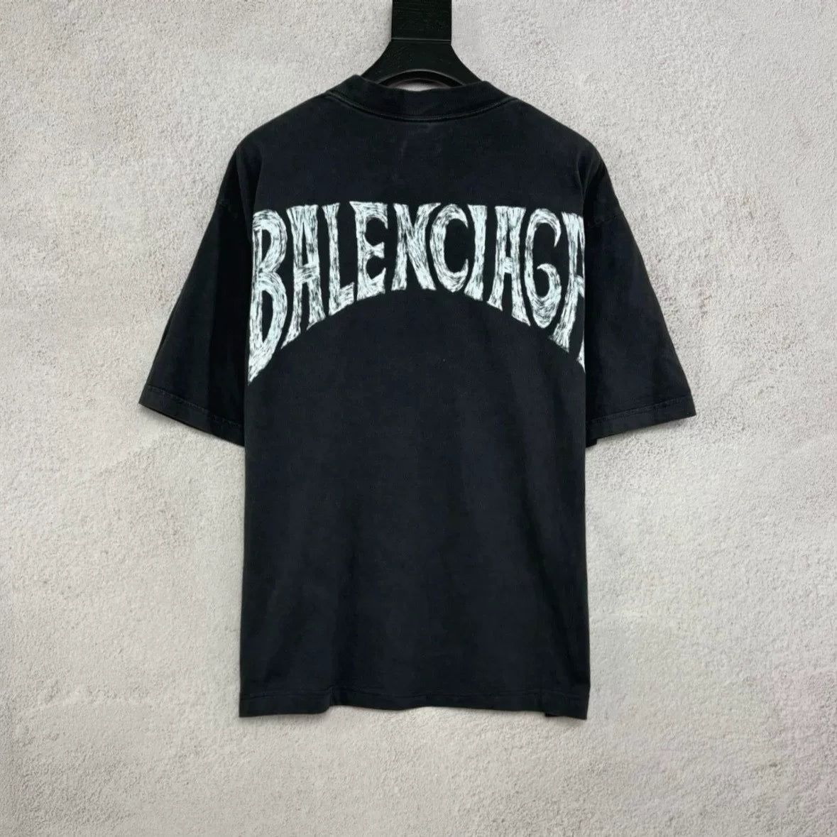 Balenciaga Dark Grey Coconut Graffiti Logo Print Short Sleeve Top