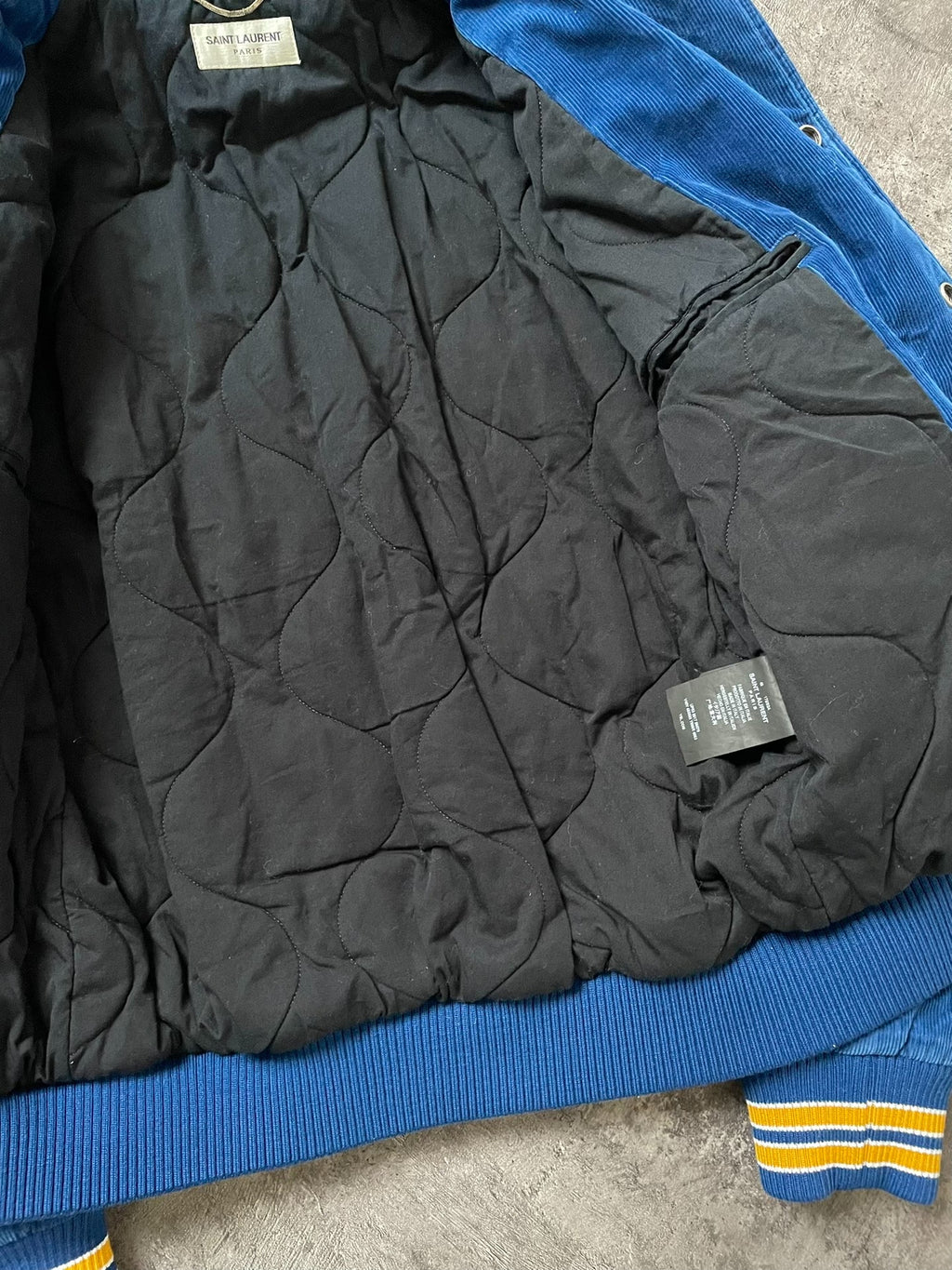 Saint Laurent SLP17 Fall/Winter Blue Corduroy Slogan Quilted Jacket