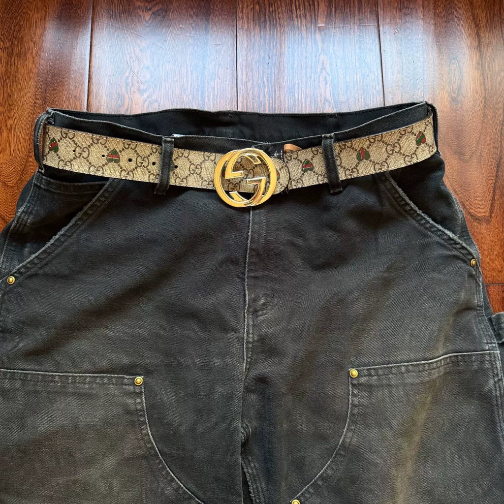 Gucci Monogram Print Leather Belt