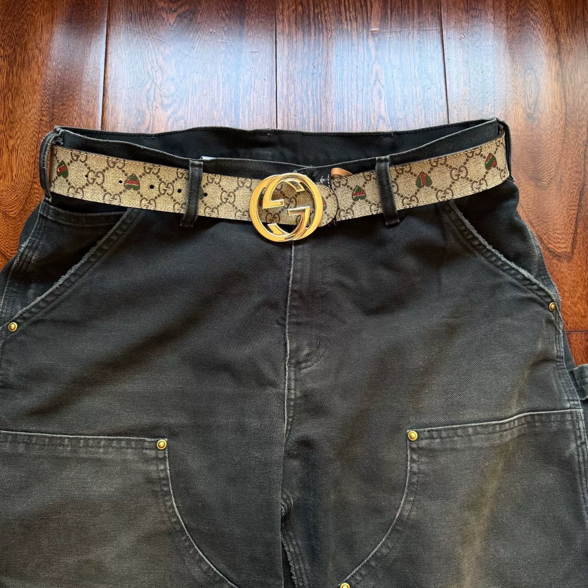 Gucci Monogram Print Leather Belt