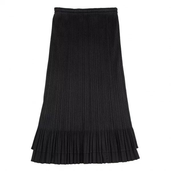 Issey Miyake Vintage Black Double-Layer Mesh Pleated Skirt