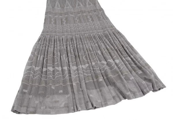 Issey Miyake Vintage Grey Pattern Cut-Out Pleated Skirt