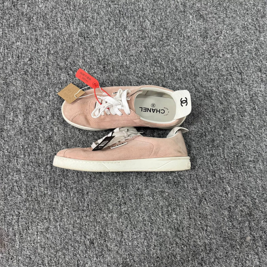 Chanel Double C pink suede casual shoes
