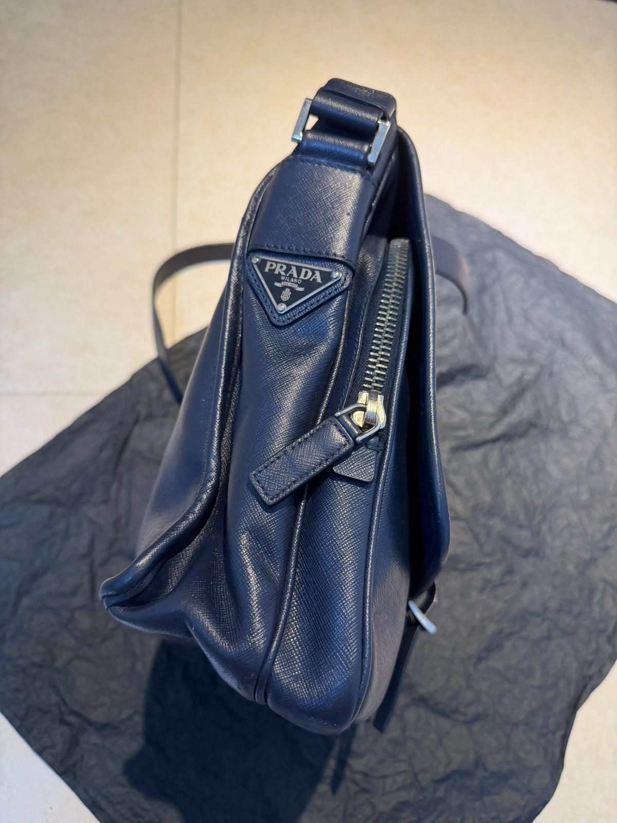 Prada Easy Silver Buckle Micro Logo Crossbody Bag