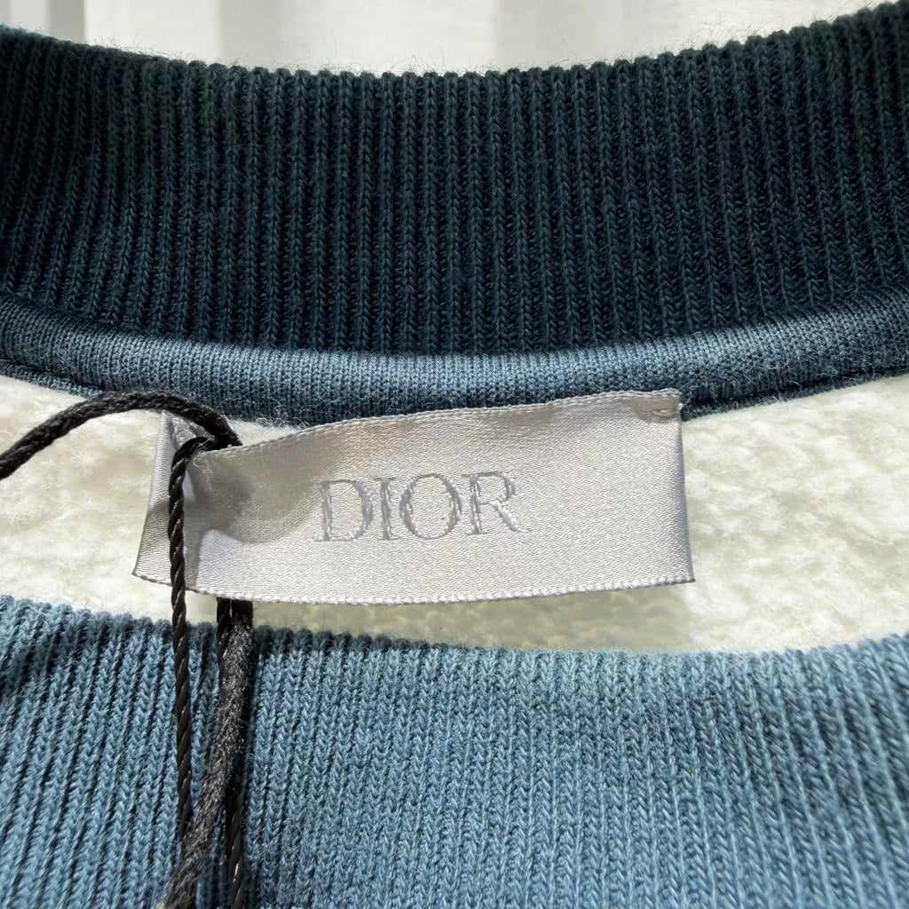 Dior Kenny Scharf Embroidered Letter Combed Cotton Colorblock Hooded Sweater