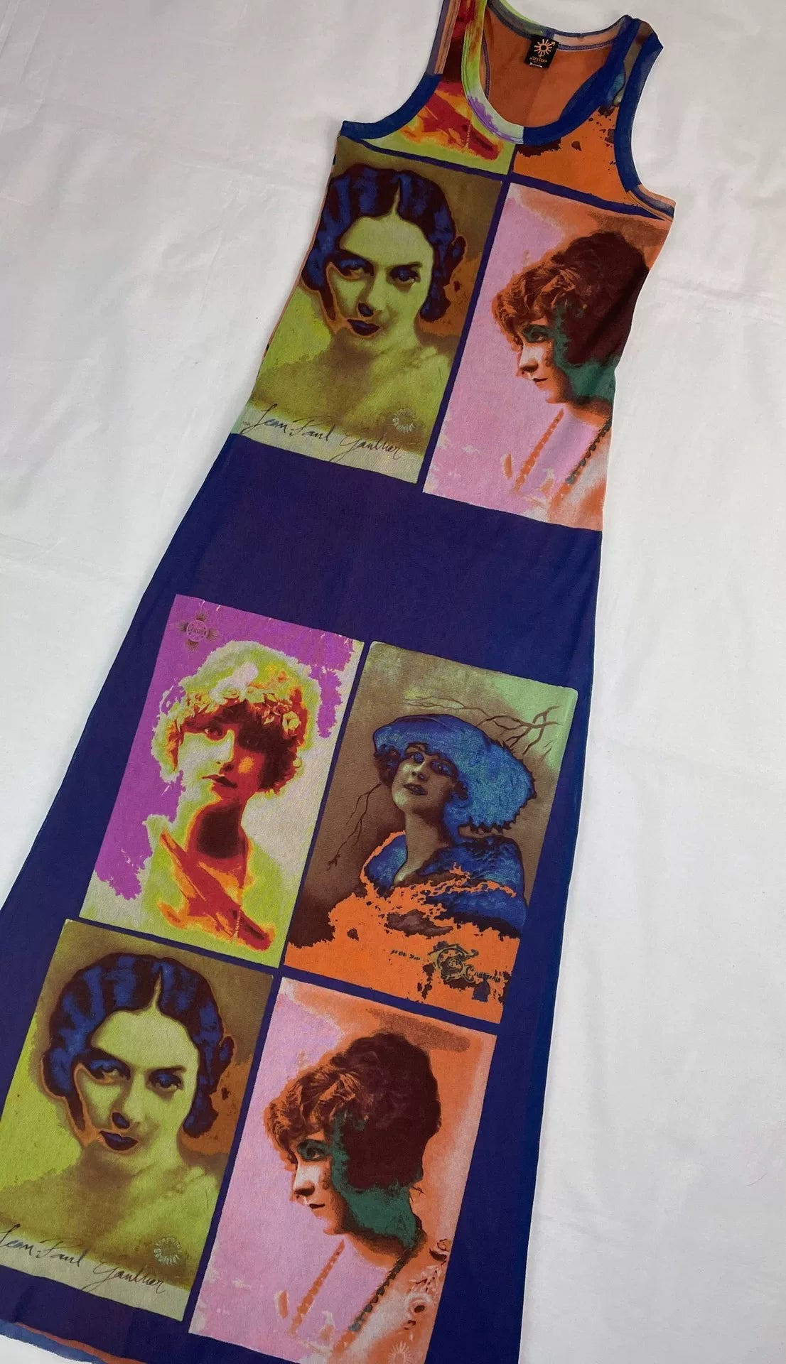 2002 Spring/Summer Jean Paul Gaultier Woman's Face Portrait Mesh Tank Maxi Dress