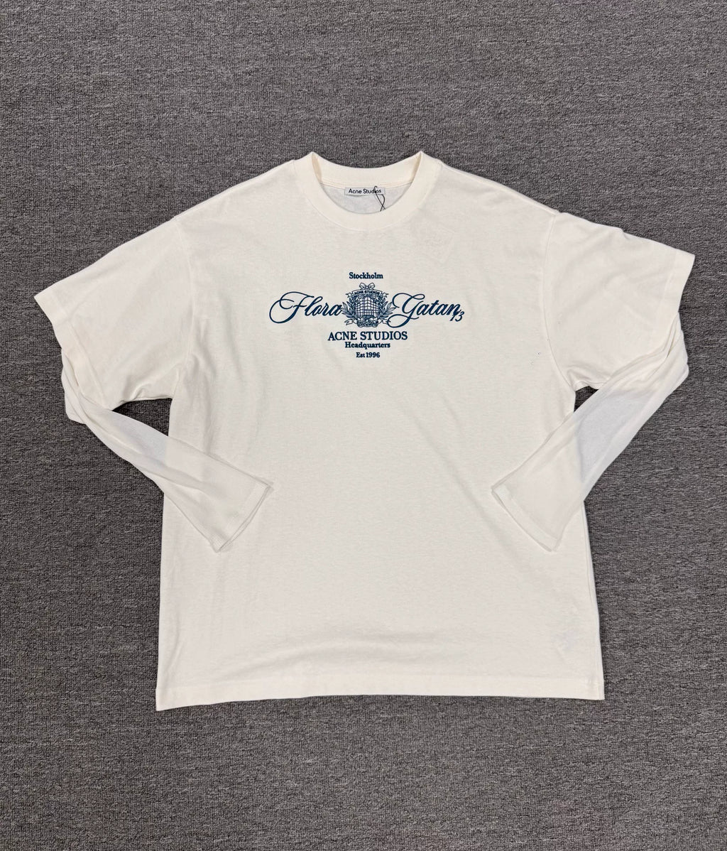 Acne Studios SS26 Vintage Embroidered Crew Neck Fake Two-Piece Long-Sleeve T-Shirt