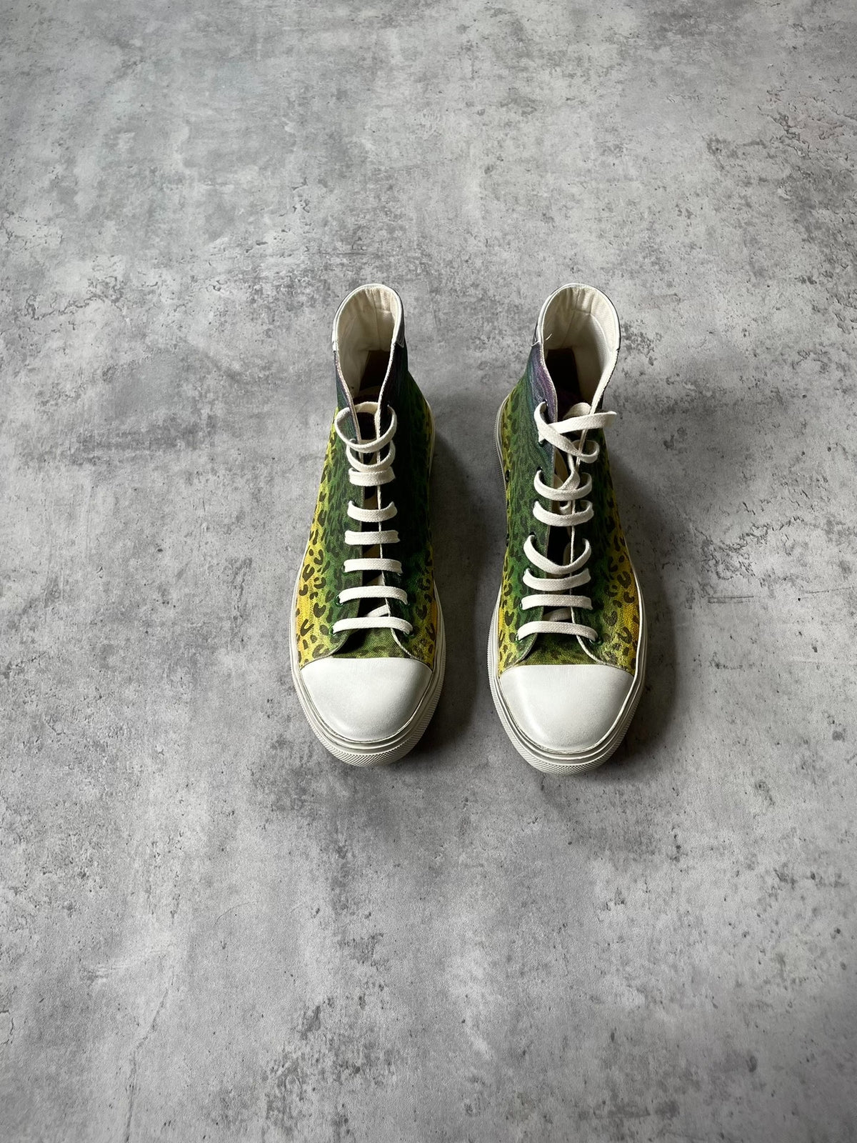 Saint Laurent Malibu Gradient Leopard Zebra Distressed High-Top Canvas Sneakers