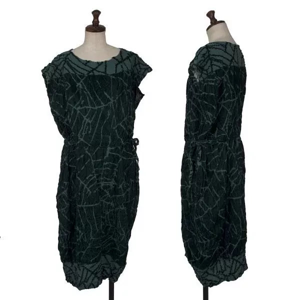 Issey Miyake Vintage Green Patterned Pleated Dress