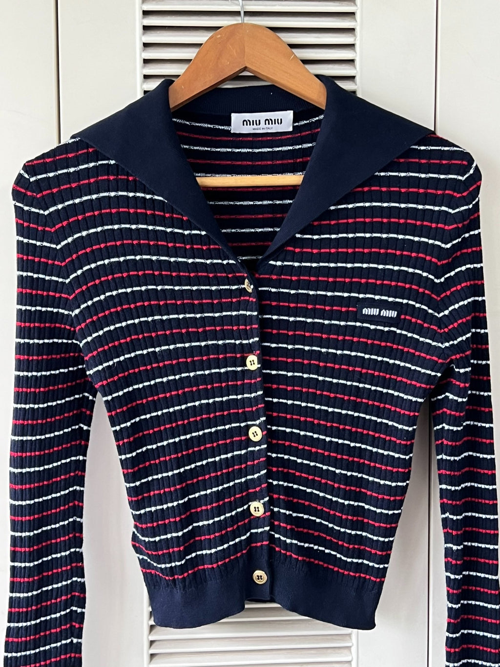 Miu Miu striped sailor collar knit cardigan