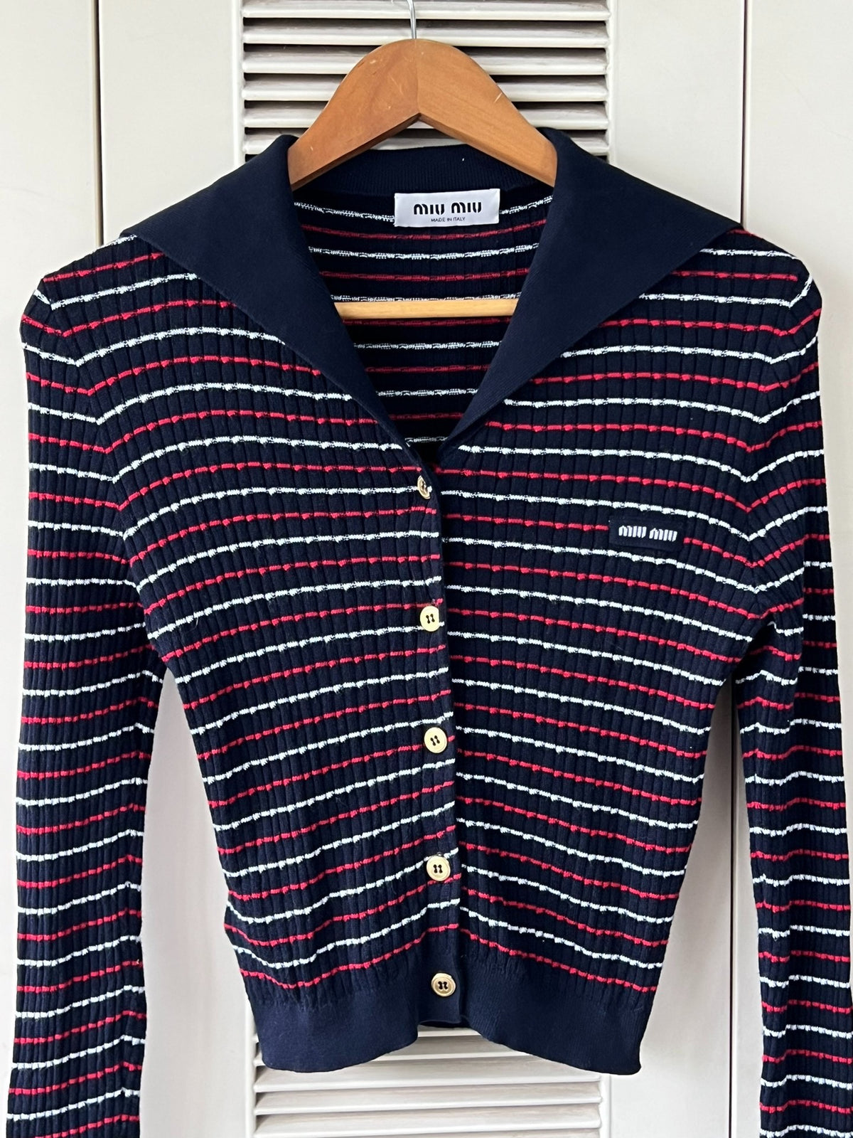 Miu Miu striped sailor collar knit cardigan