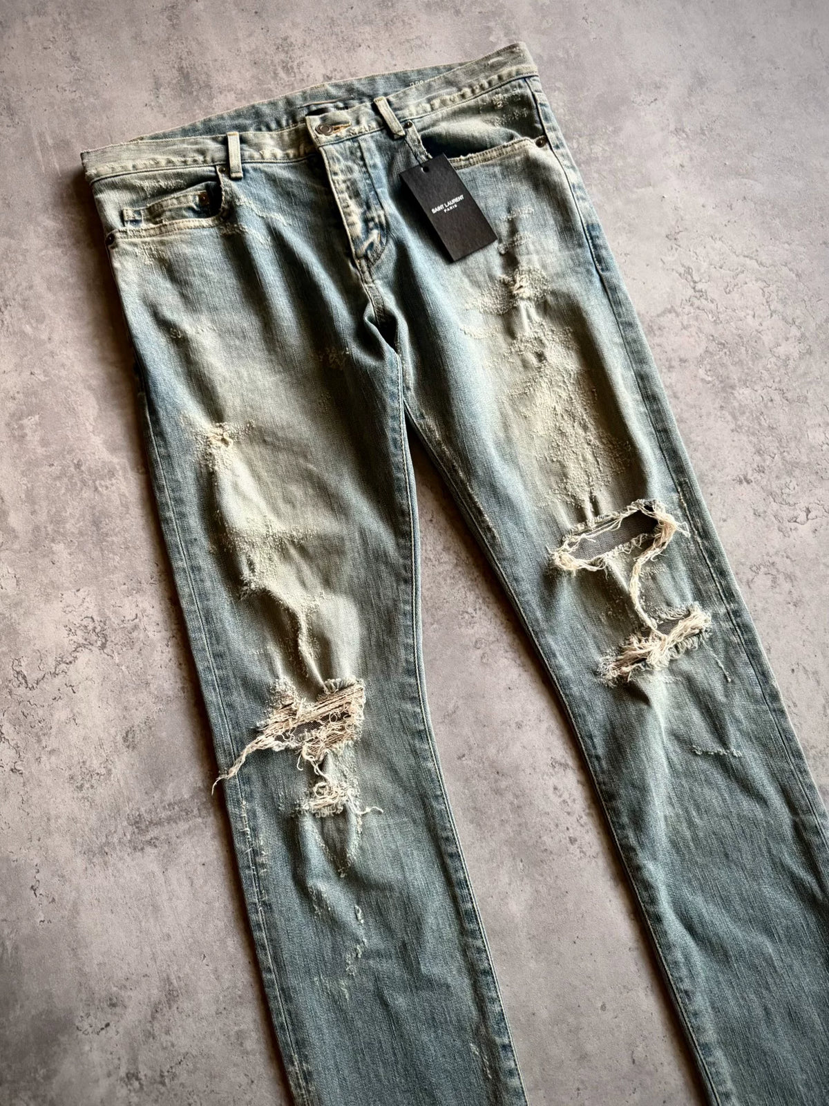 Saint Laurent Paris 14AW D02 Blue Distressed Denim Jeans by Hedi Slimane