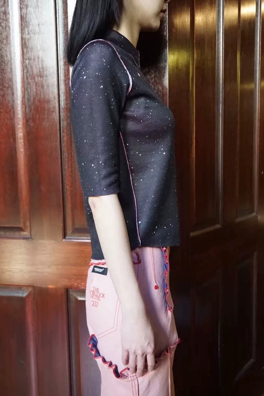 Undercover SS18 Red Sky Cloud Star Reversible Wool Polyester Knit Cardigan