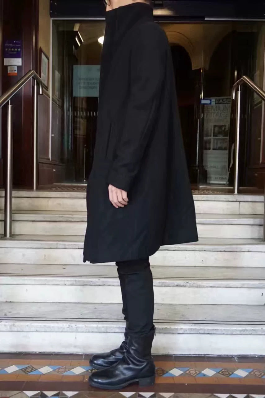 Julius FW16 Black Detachable Collar Cashmere Blend Coat