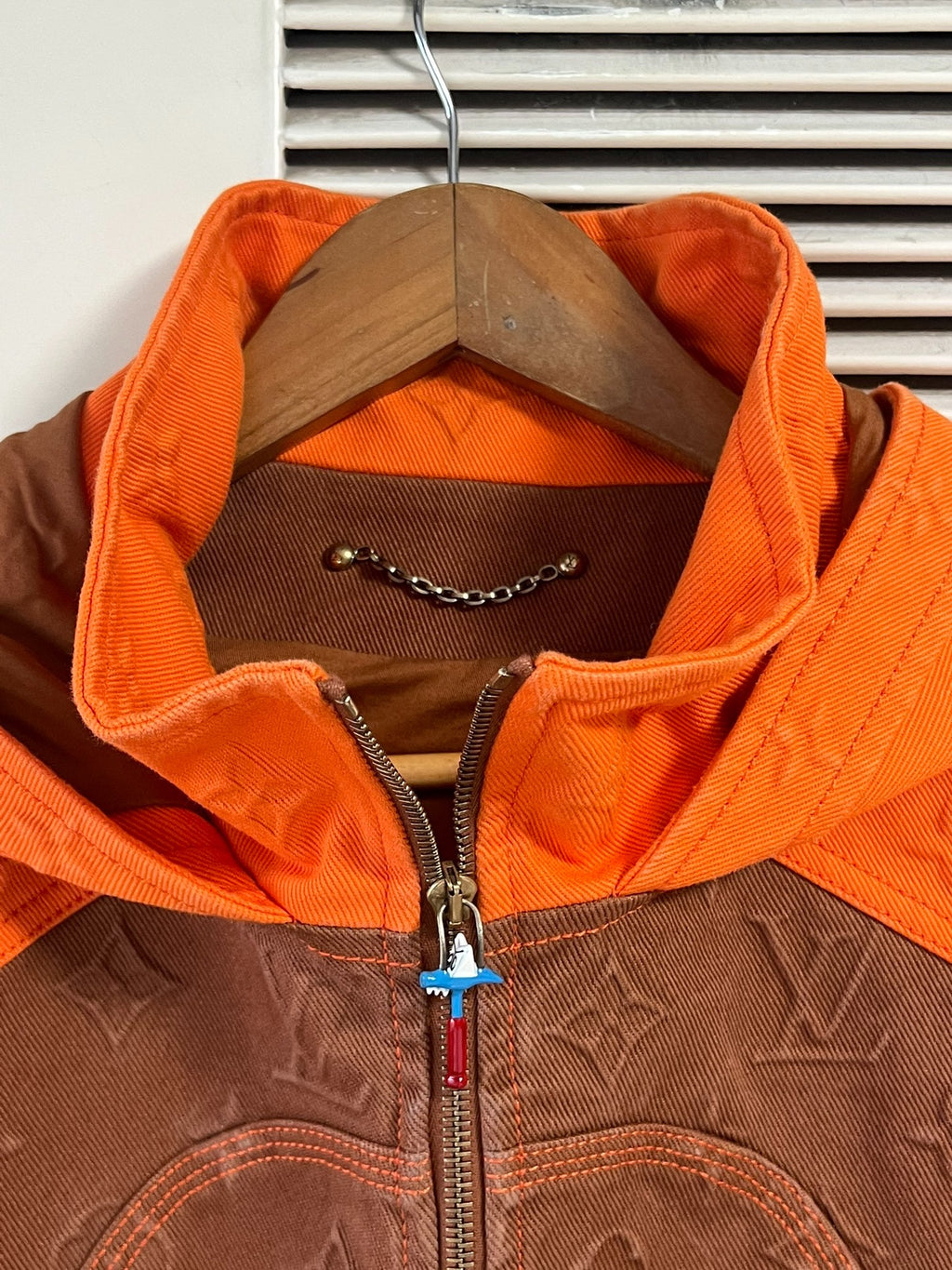 Louis Vuitton orange patchwork lumberjack denim jacket