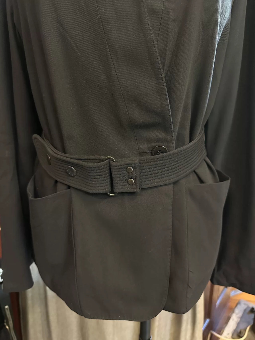 Christophe Lemaire Black Belted Cotton Viscose Coat