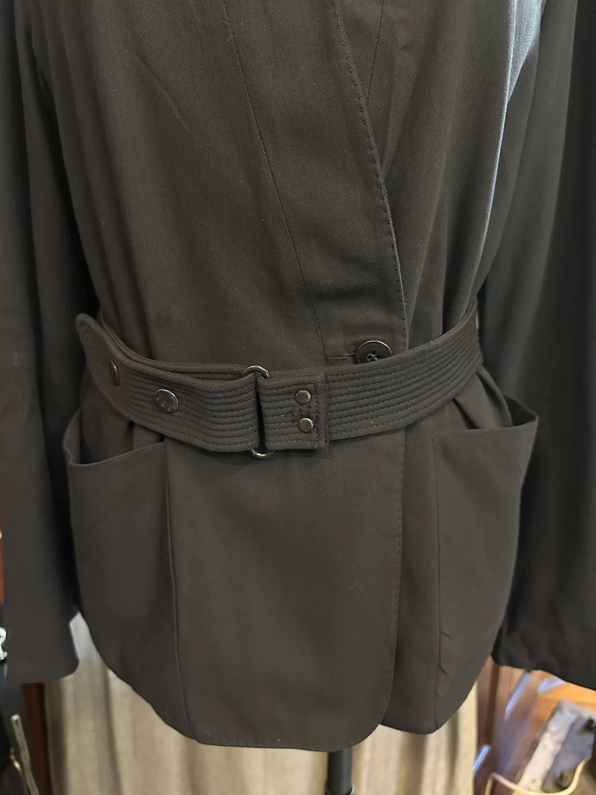 Christophe Lemaire Black Belted Cotton Viscose Coat