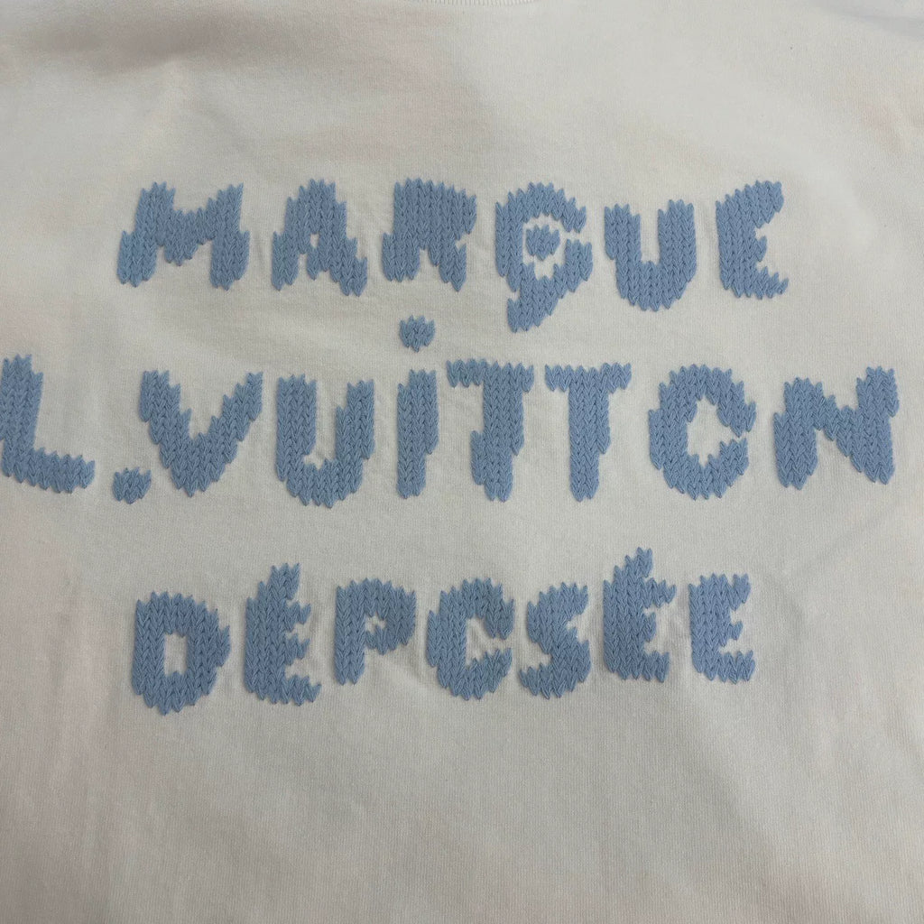 Louis Vuitton LV new embroidered logo blue slogan short-sleeve shirt