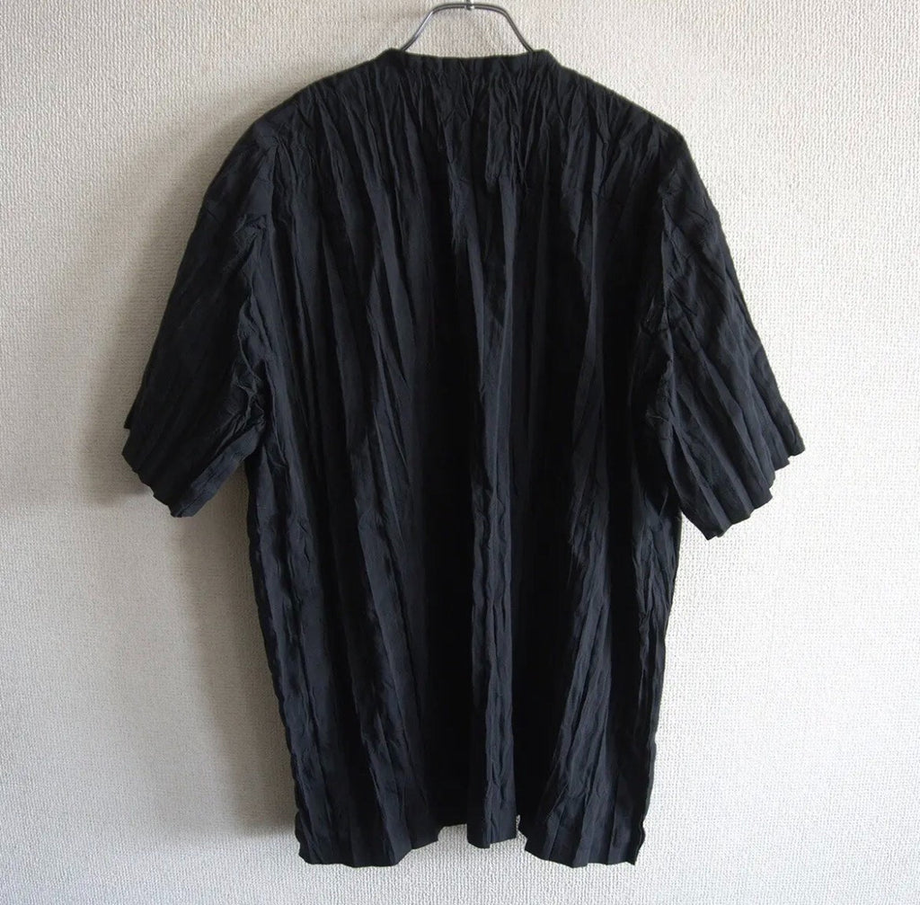 Issey Miyake Black Pleated Short Sleeve Shirt
