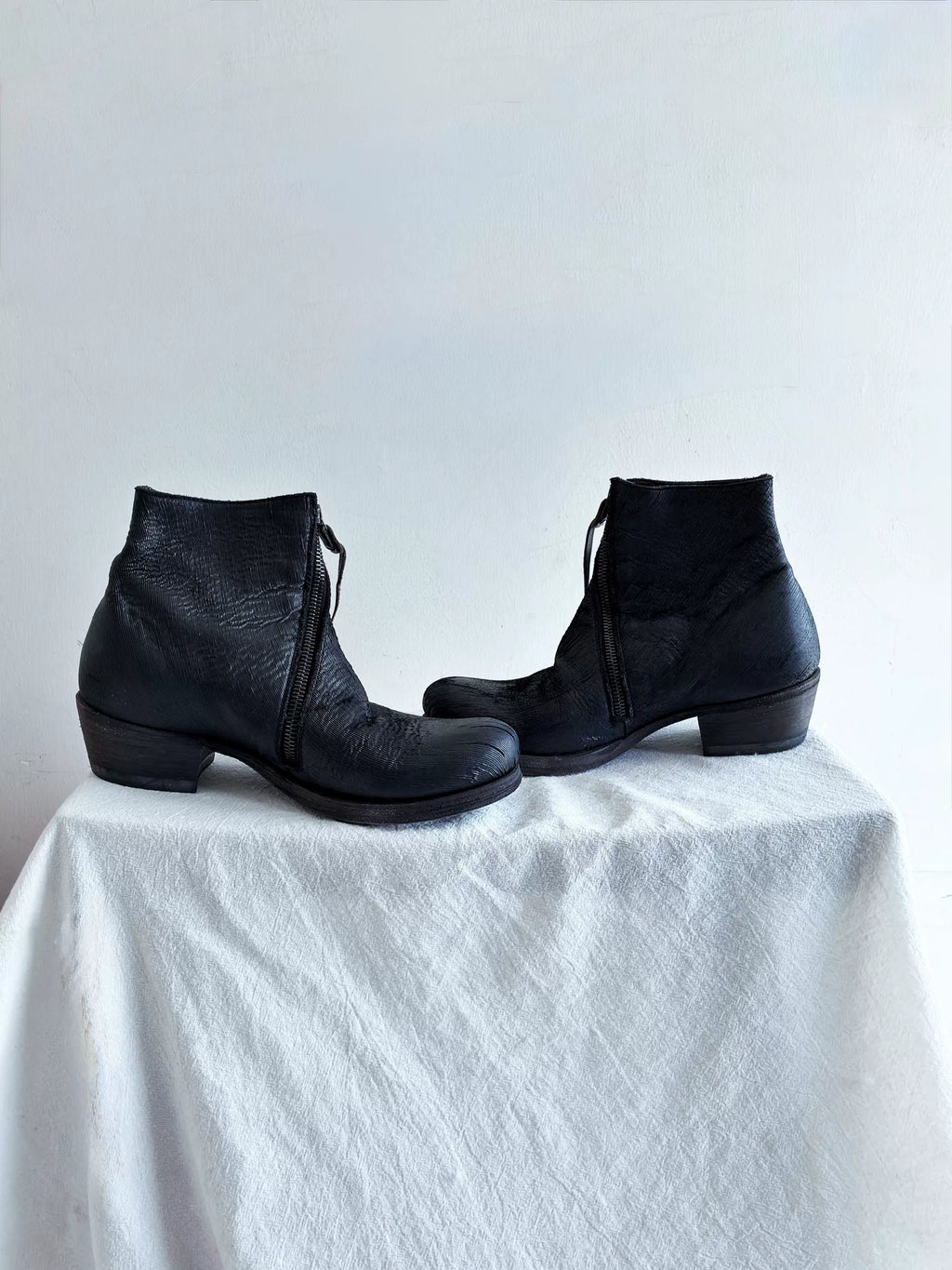 M.A+ Spiral Zip Leather Black Boots