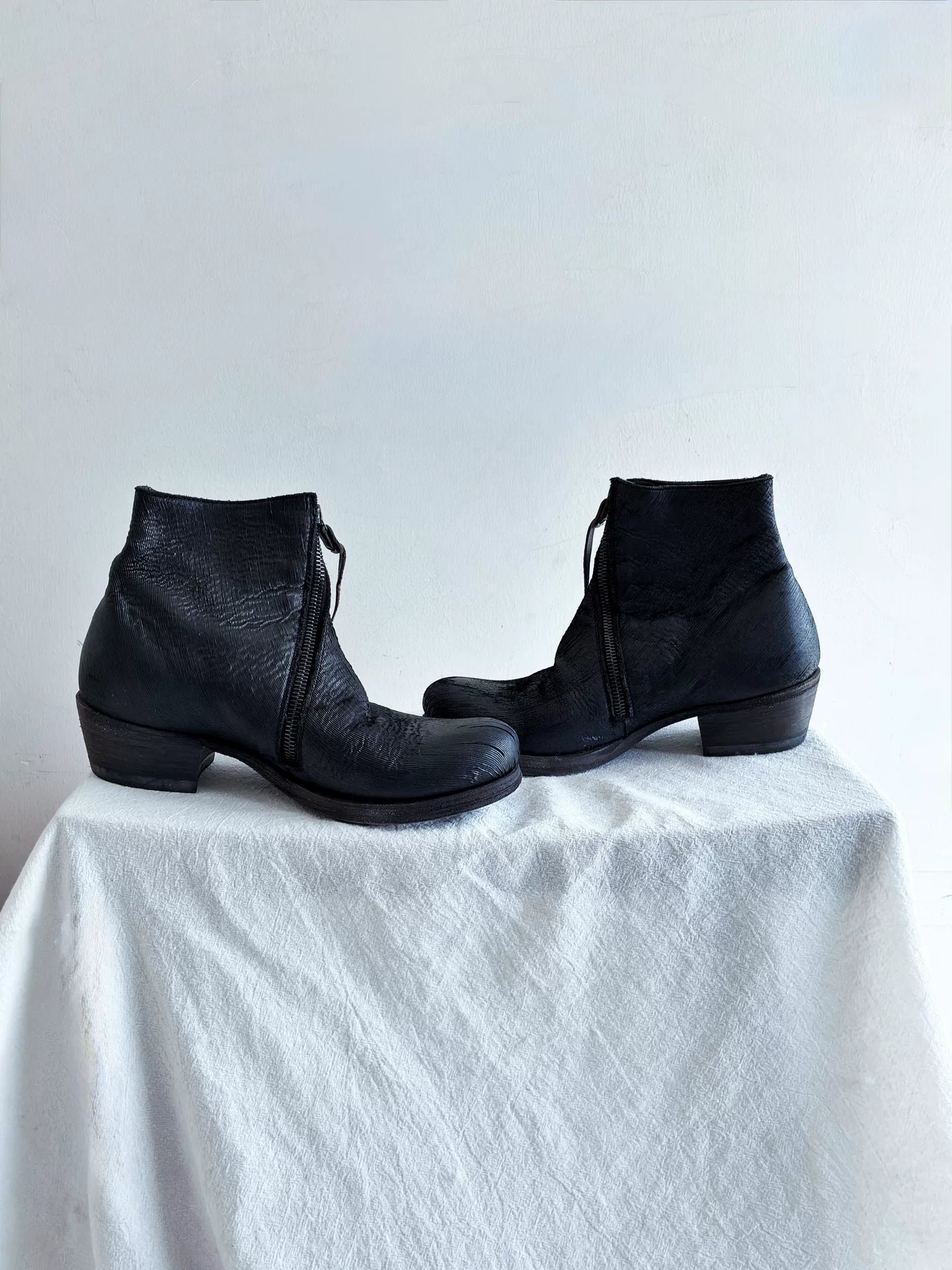 M.A+ Spiral Zip Leather Black Boots