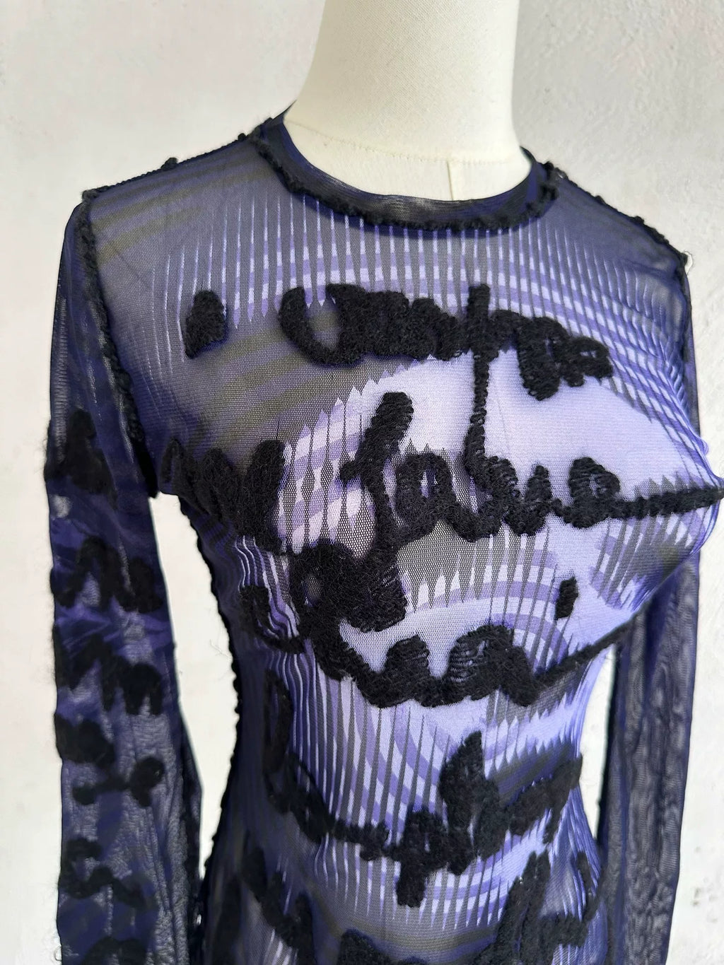 Jean Paul Gaultier vintage letter and figure stretch mesh top
