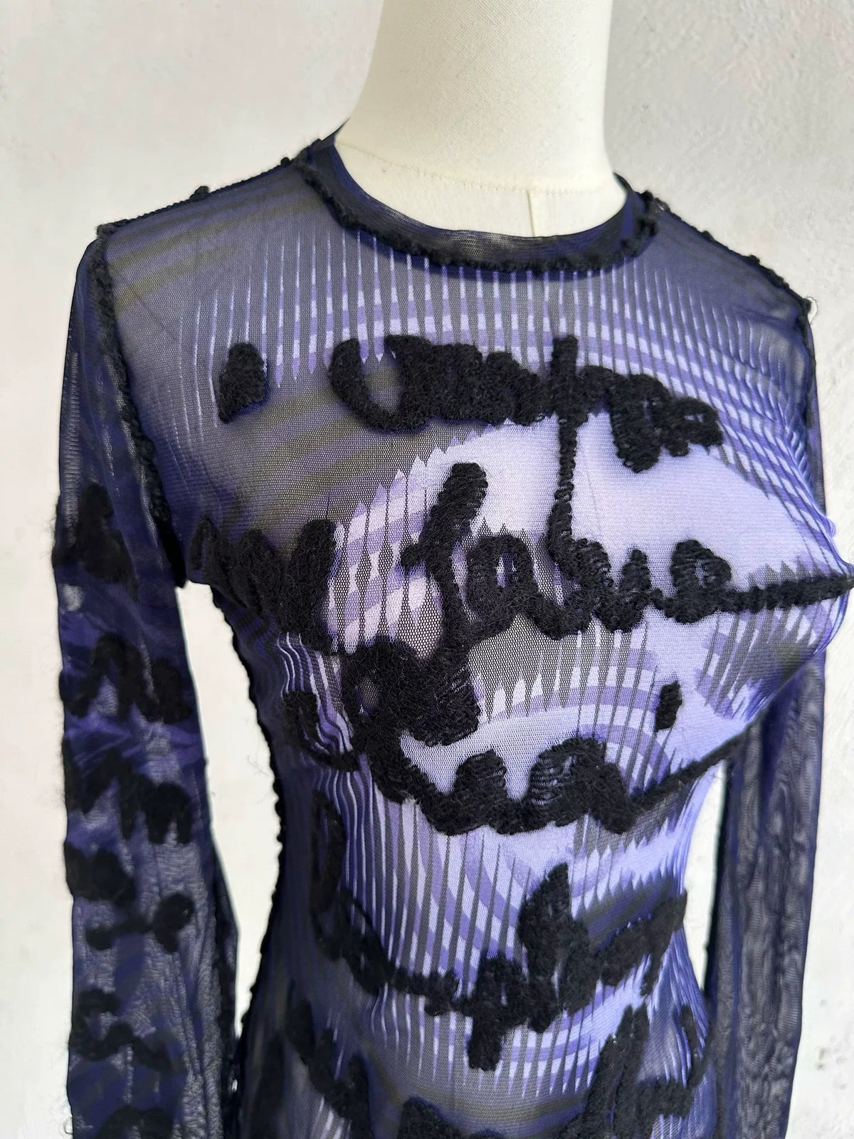Jean Paul Gaultier vintage letter and figure stretch mesh top