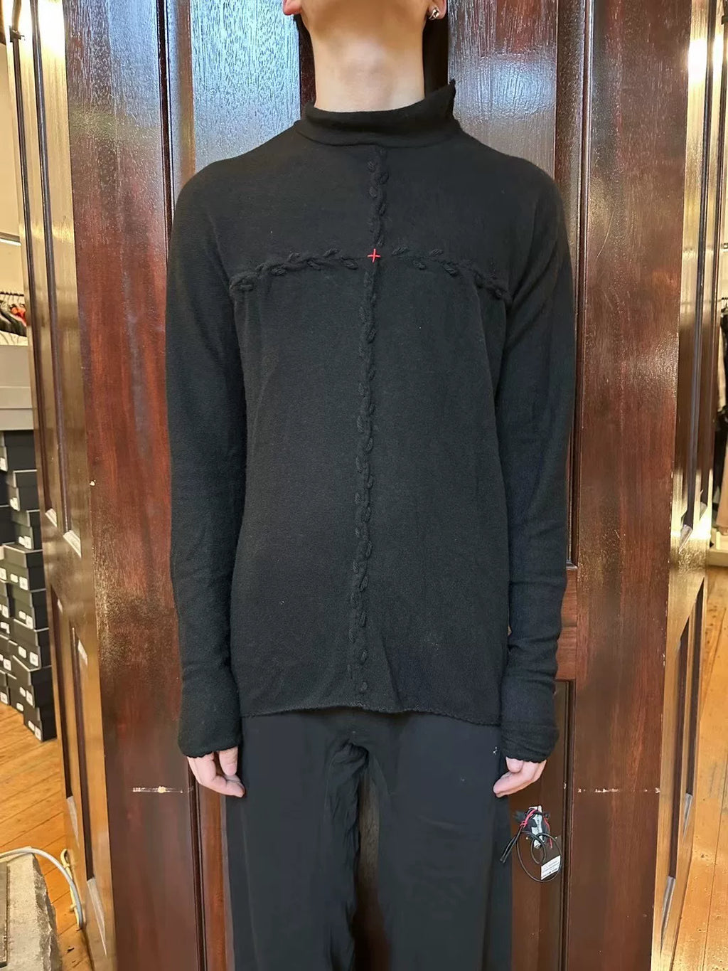 M.A+ FW24 Black Hand-Stitched Cross-Cut Cashmere Sweater