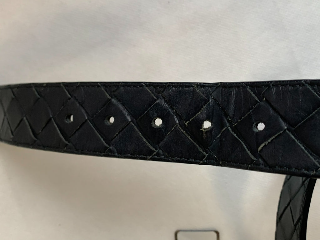 Bottega Veneta Black Intrecciato Silver Buckle Belt