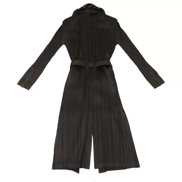 Issey Miyake Vintage Brown Double-Breasted Fur-Collar Pleated Coat