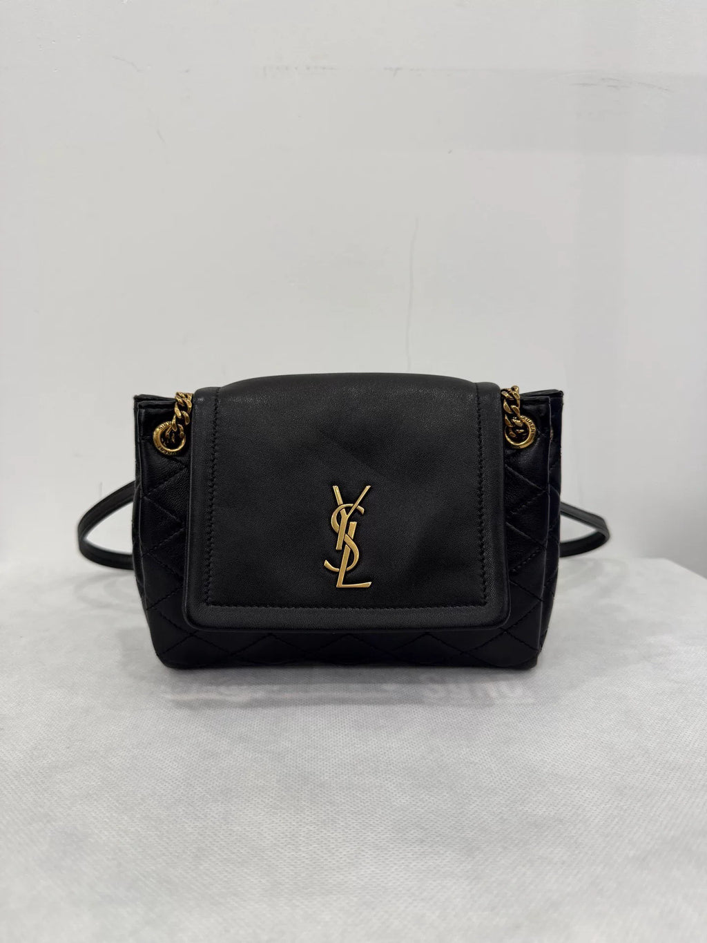 Saint Laurent Black Gold Plaid Chain Nolita Jm156 Crossbody Bag