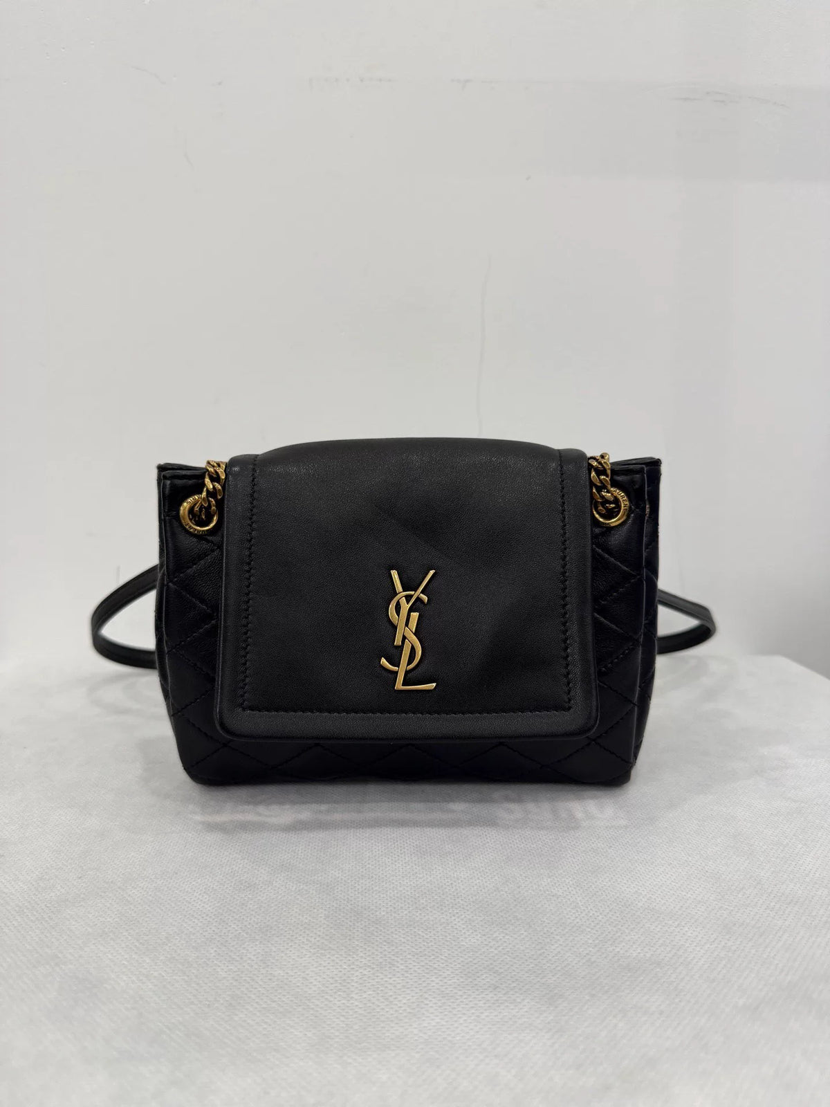Saint Laurent Black Gold Plaid Chain Nolita Jm156 Crossbody Bag
