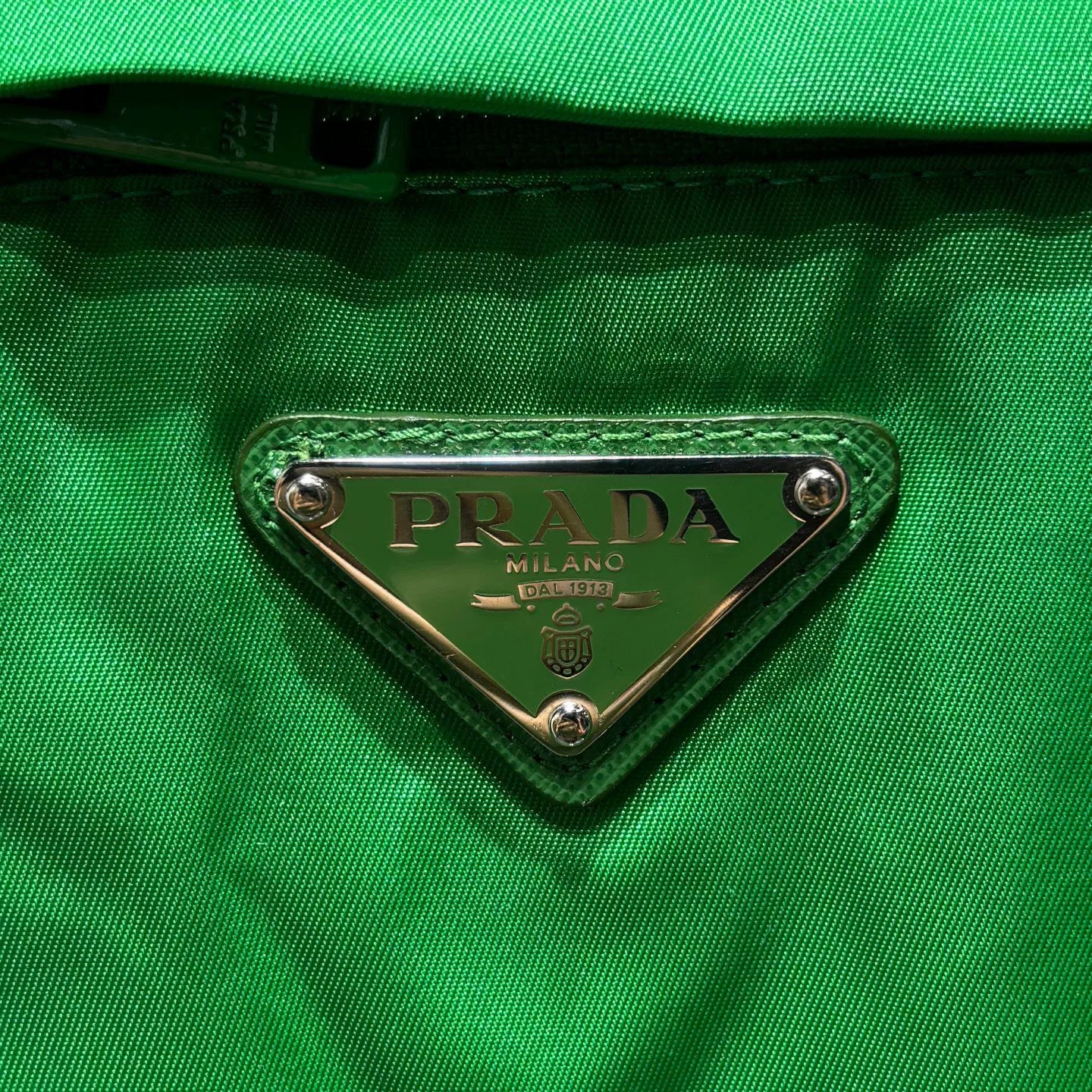 Prada Long Sleeve Metallic Triangle Logo Zip Hooded Drawstring Green Jacket